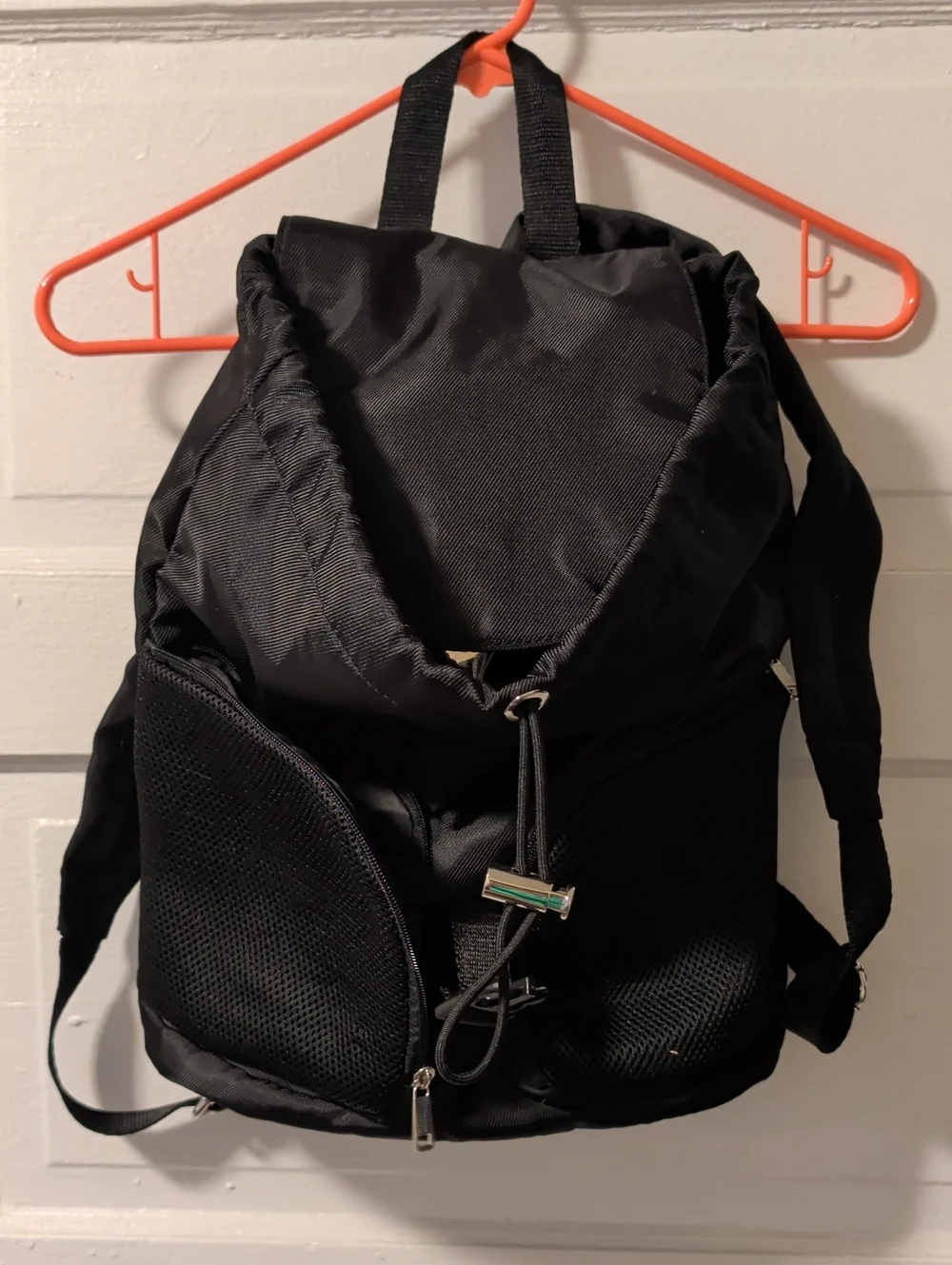 Black Nylon Drawstring Backpack