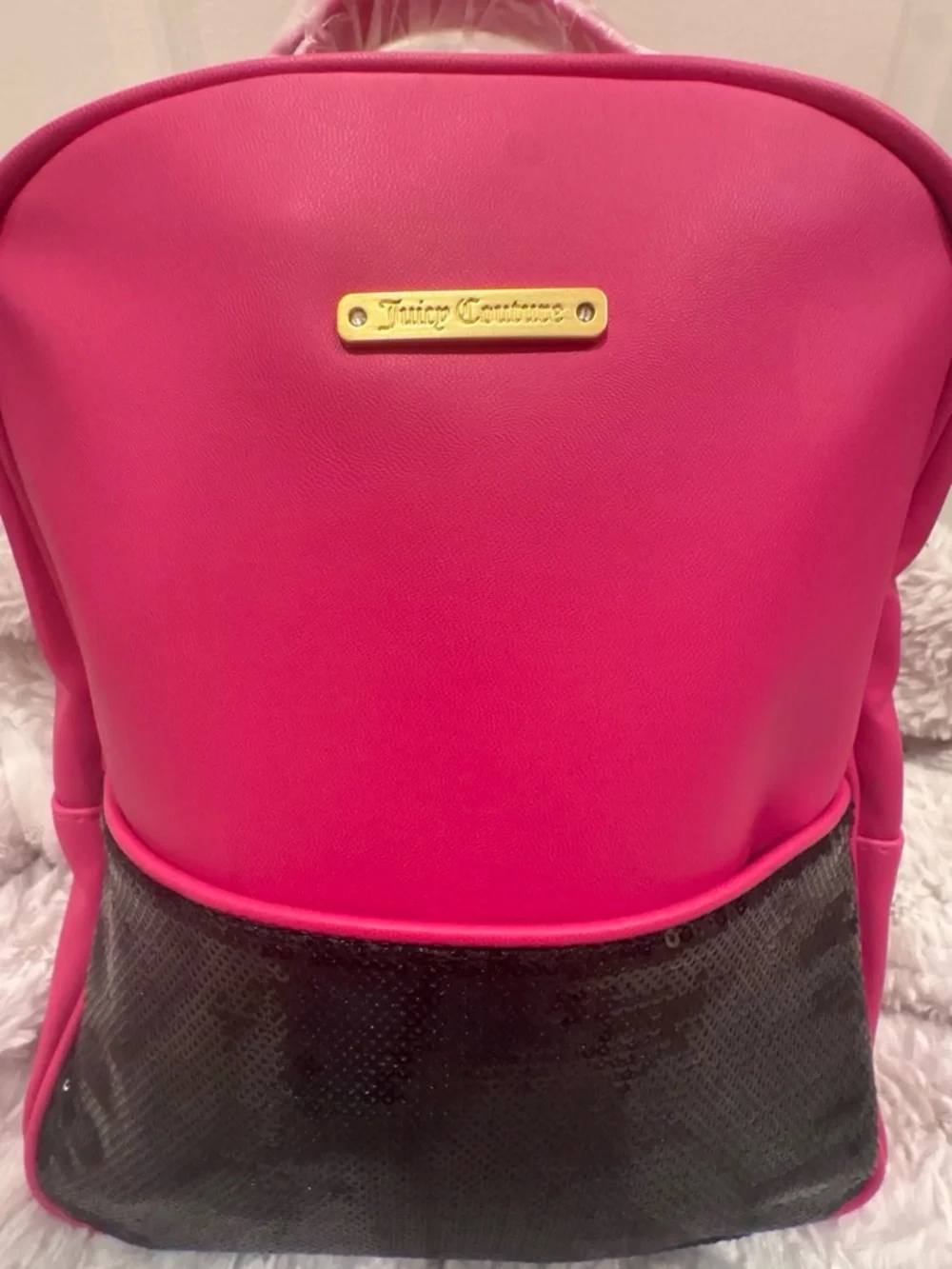 Juicy Couture Hot Pink and Black Sequin Accent Backpack
