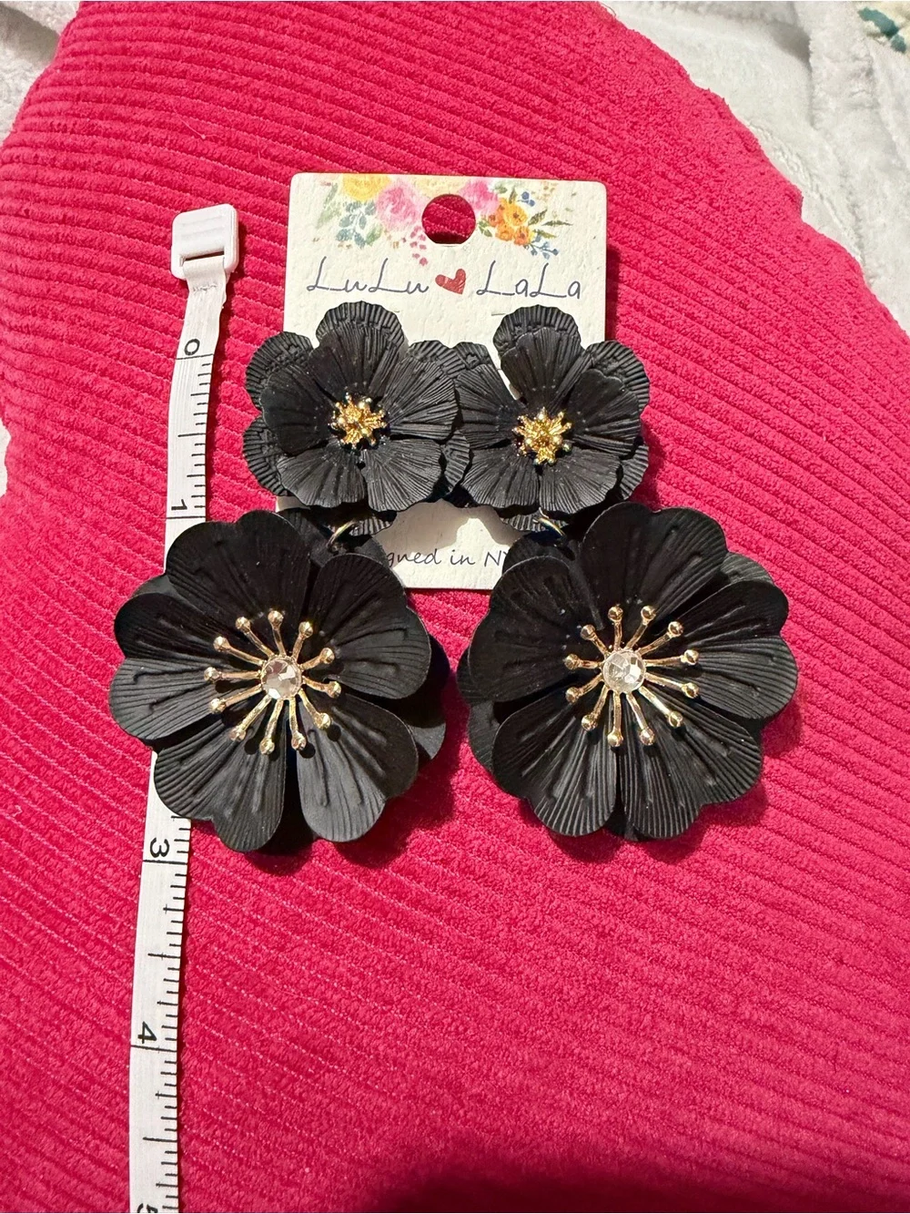 Lu Lu La La Black Flower Statement Earrings