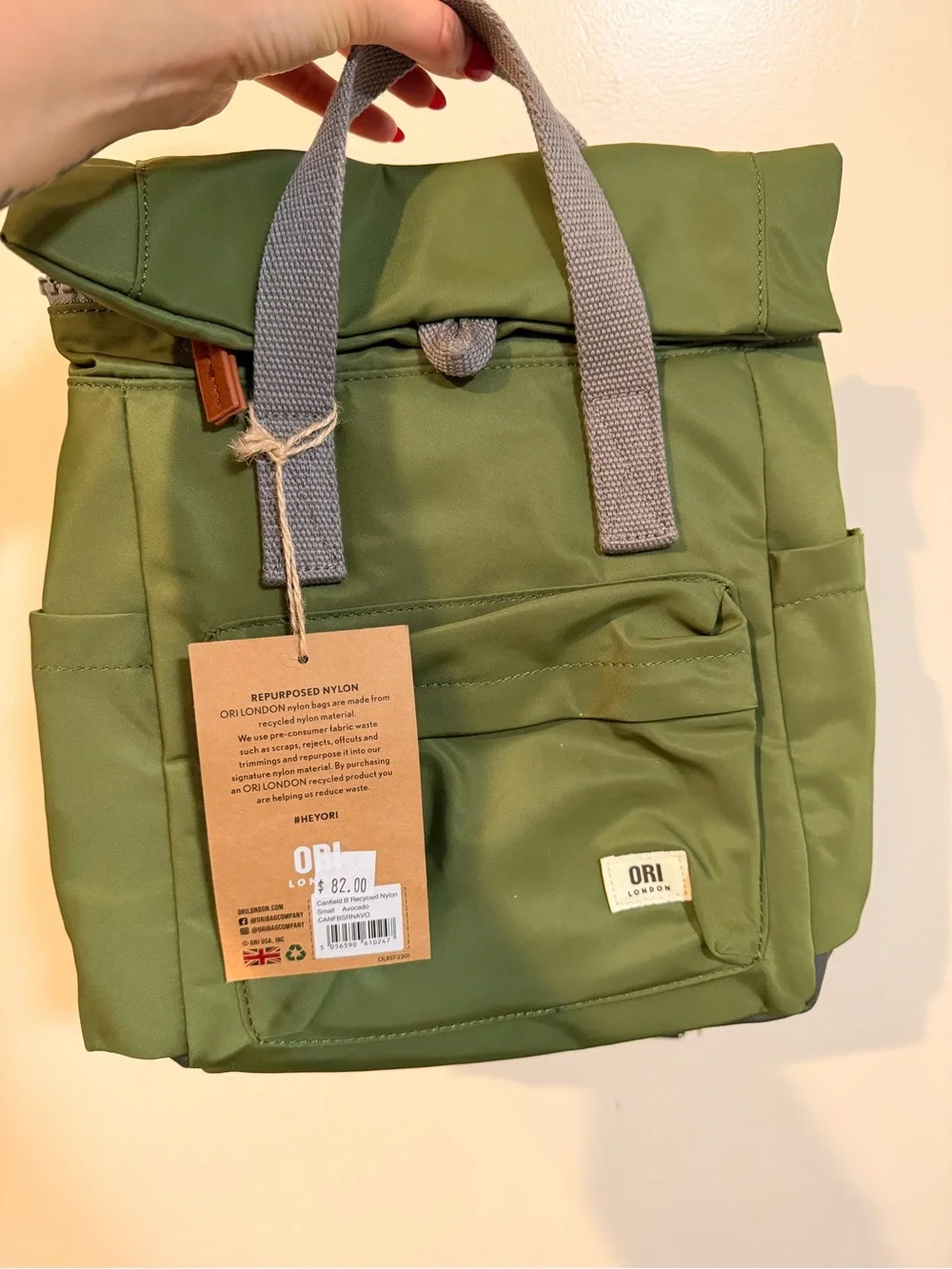 Orion London Olive Green Roll-Top Mini Backpack