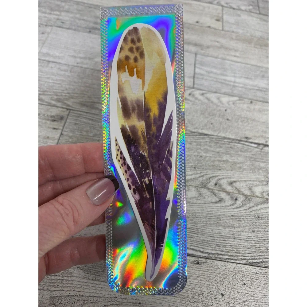 Bookmark Feather Watercolor - Earthy Tones - Die Cut Holographic Sleeve Boho