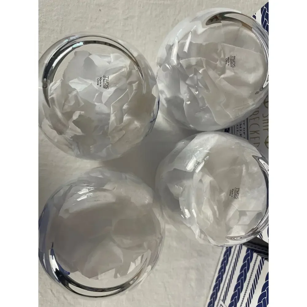 Two's Company Ship Wrecked Stemless Wine Glasses Set 4 Nauti Girl Bad Buoy New