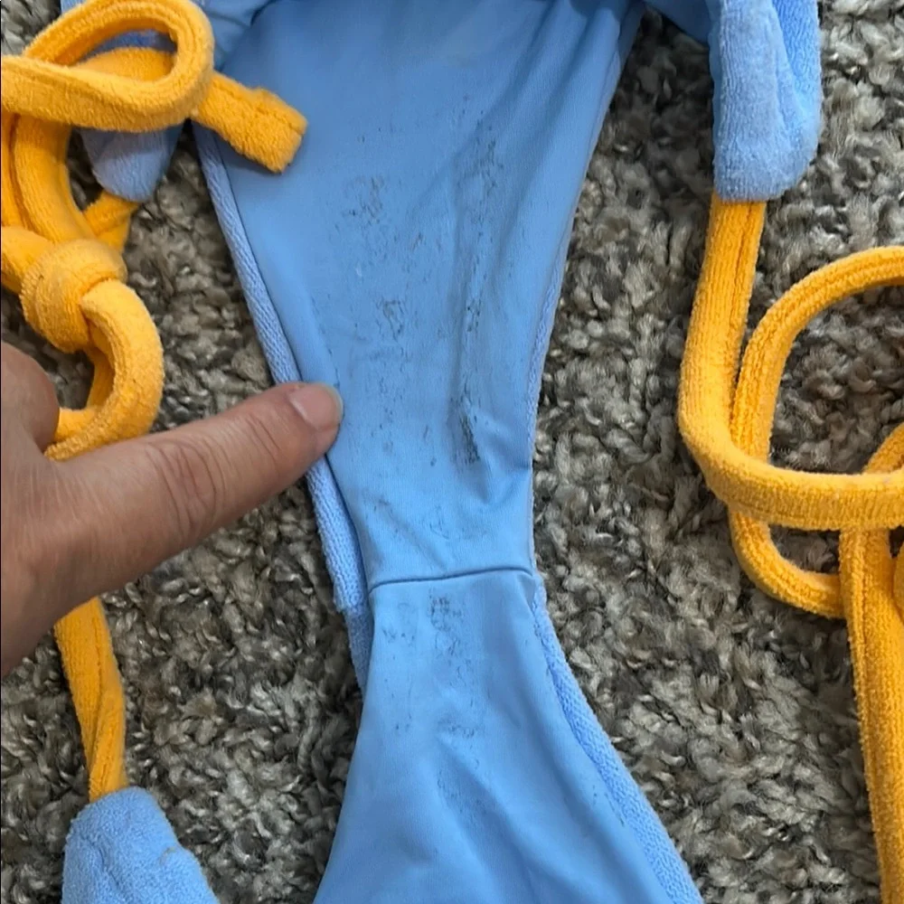 Frankies Bikinis Blue and Yellow Bikini Bottom Size Large