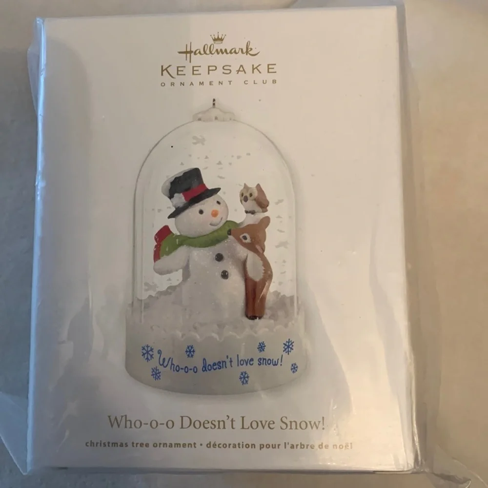 Hallmark keepsake who-o-o doesn’t love snow snowman globe deer owl snow NIB