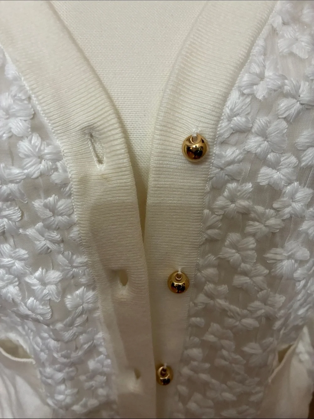 kate spade Cream Floral Knit V-Neck Cardigan with Gold Buttons