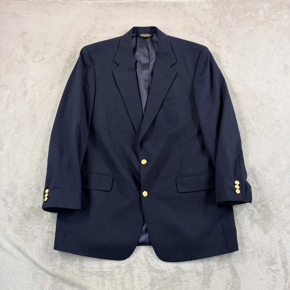 Vintage Brooks Brothers Brooksease Navy Hopsack Gold Button Blazer 44L Made USA