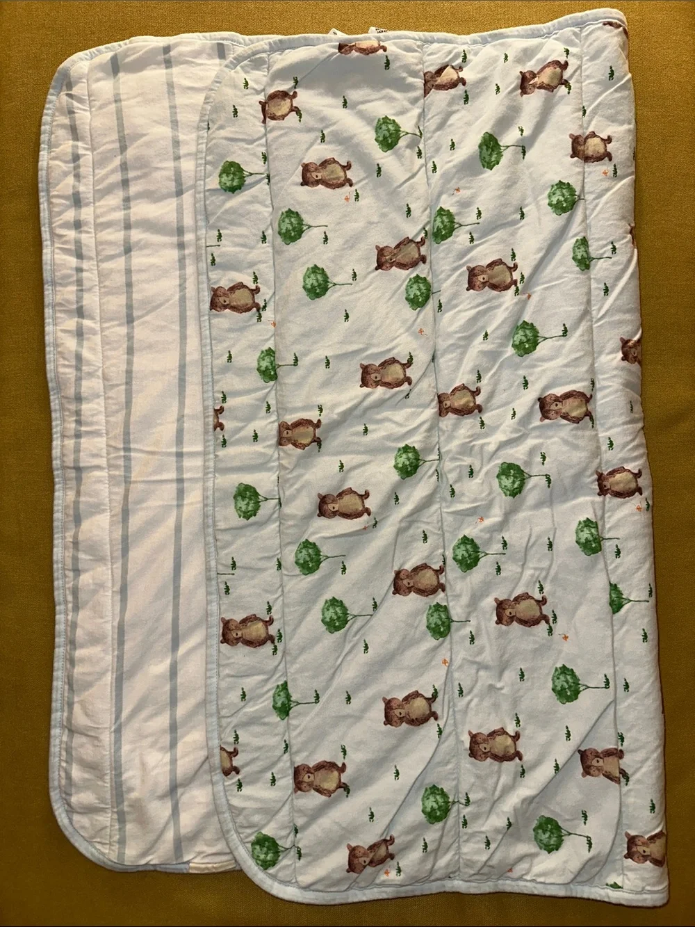 Burt’s Bees Reversible Baby Blanket with Green and Brown Bear Print
