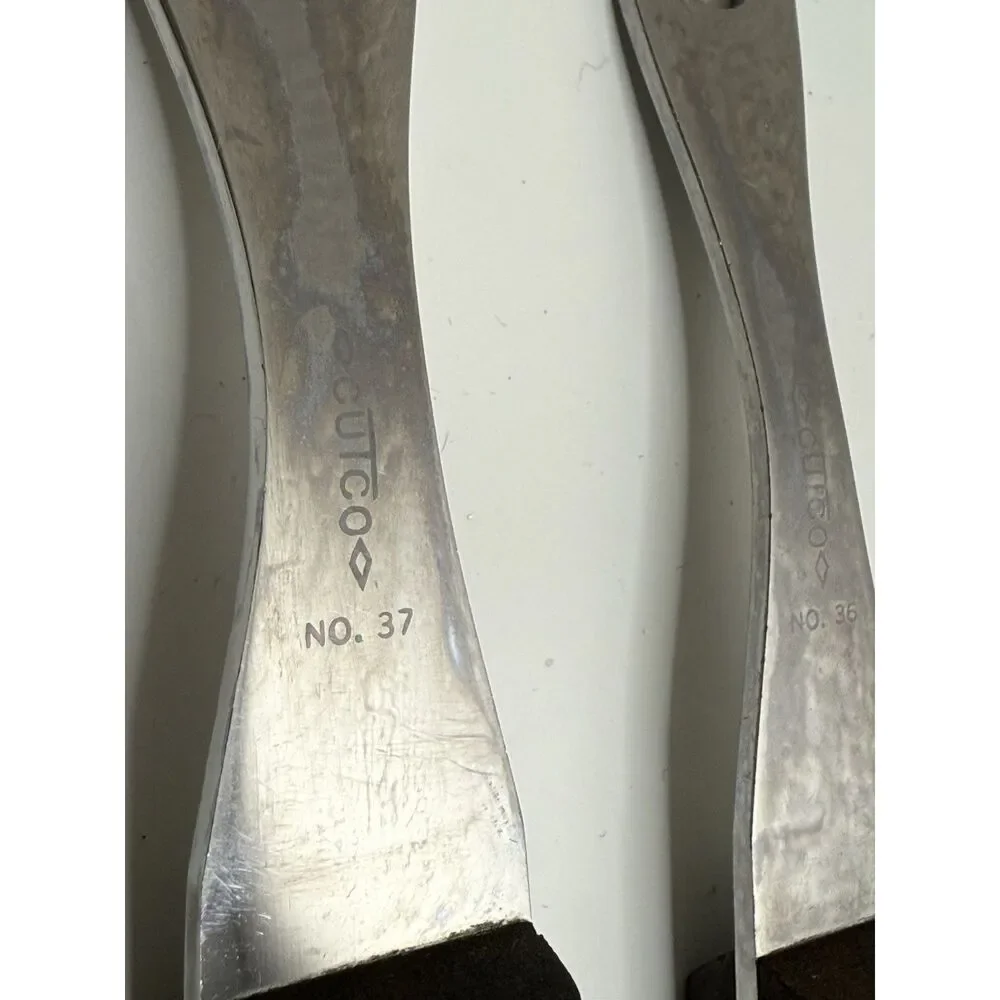 Cutco Meat Forks Smooth Brown Wood Handles 36 & 37 Large Small