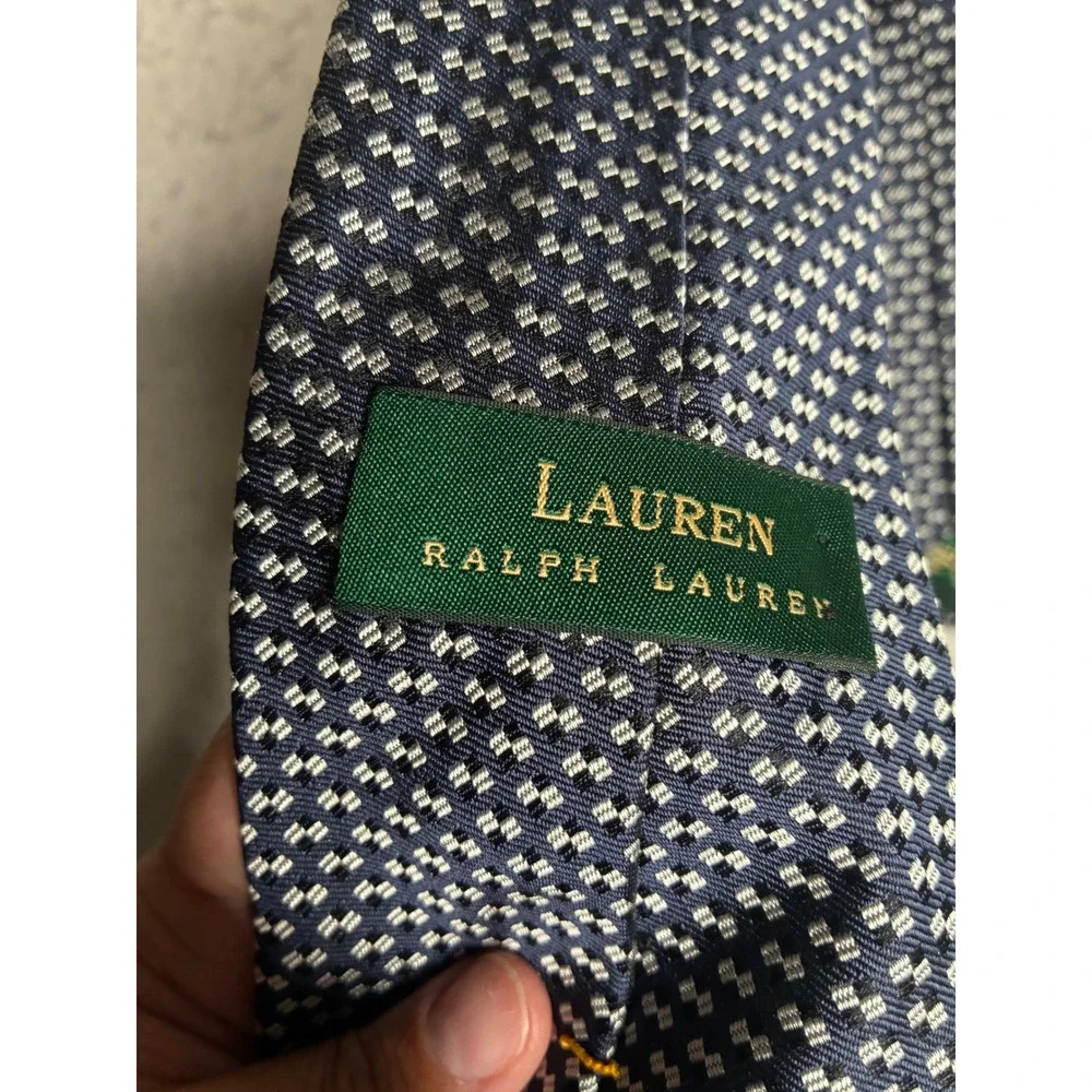 Lauren Ralph Lauren Mens Navy Blue Geometric Diamond Silk Tie Hand Finished USA