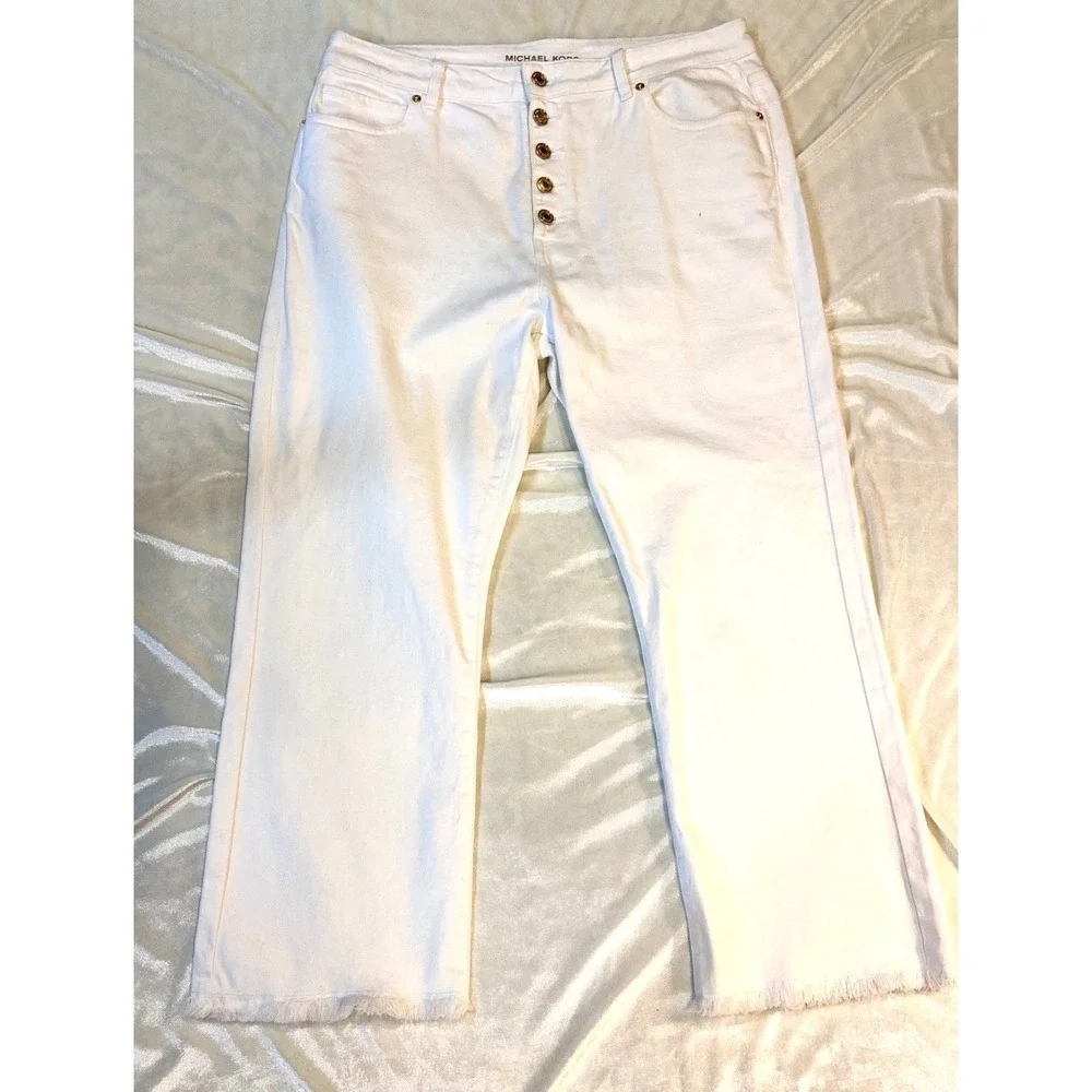 Michael Kors Jeans Womens White Wide Leg Button Fly  Raw Hem Denim EUC Size‎ 14