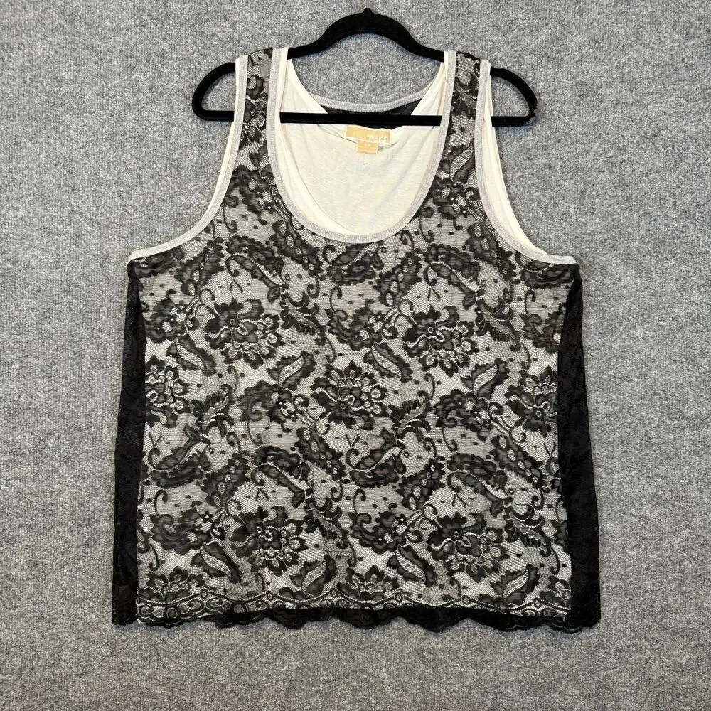 Michael Kors Shirt Womens 3X XXXL Black Lace Floral Boho‎ Tank Top Plus Size