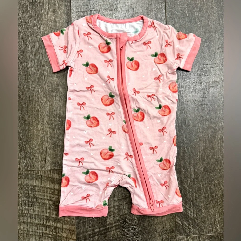 Baby girl Bamboo Bodysuit Shorty Trendy Bow Peach Print 12-18 m