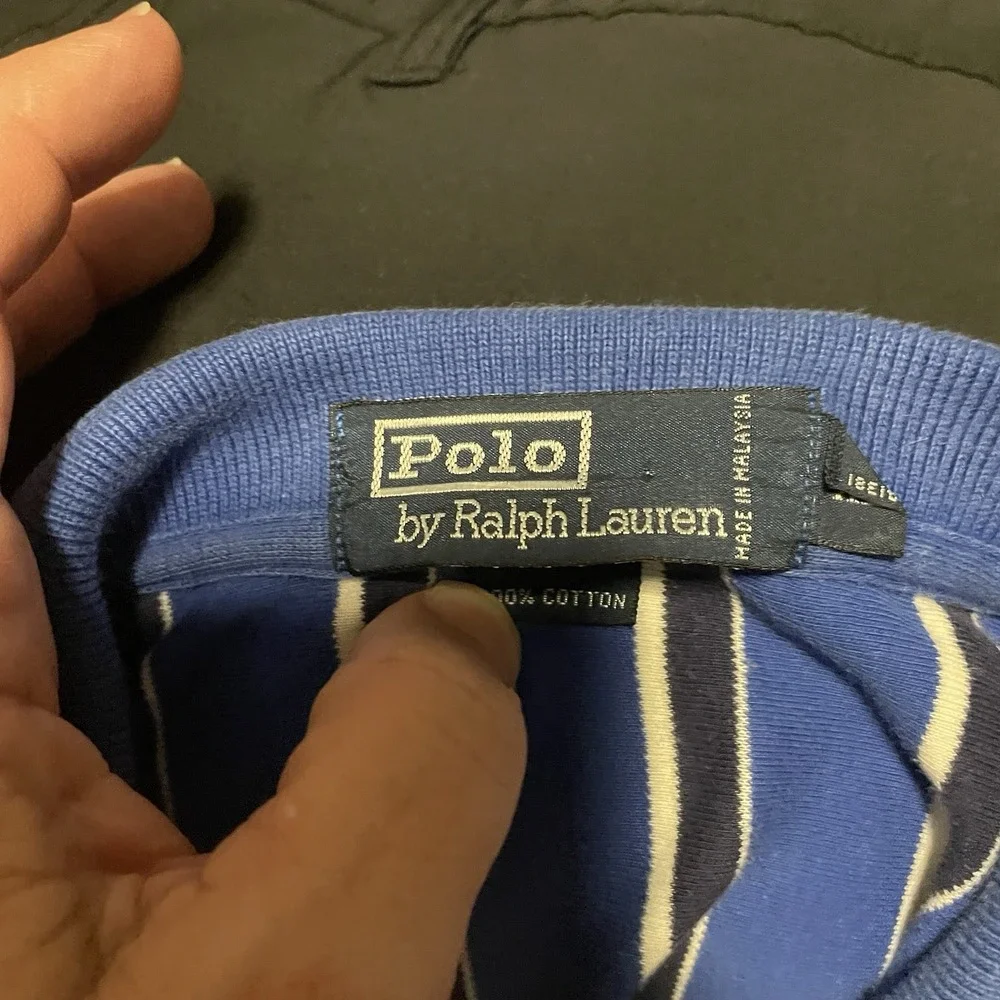 Polo by Ralph‎ Lauren Men's XL  Polo Shirt Blue W White Striped Collared SS