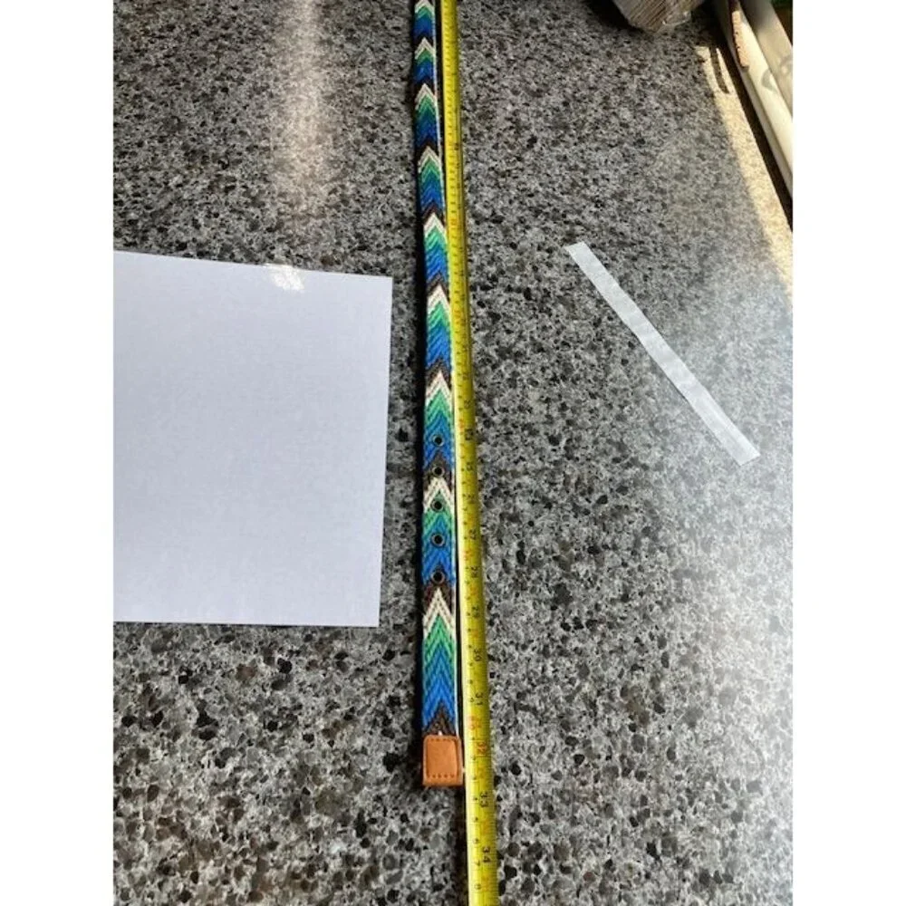 Colorful Woven‎ Belt With Leather LOOK Accents - 32.75 OVERALL  Inches