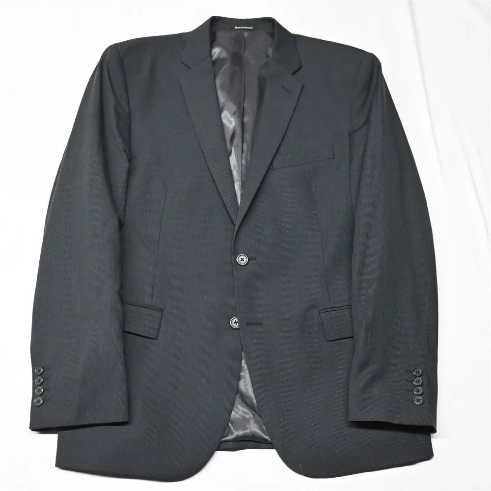Egara 44R Black Stripe Slim Fit Wool Mens Blazer Suit Jacket Coat‎