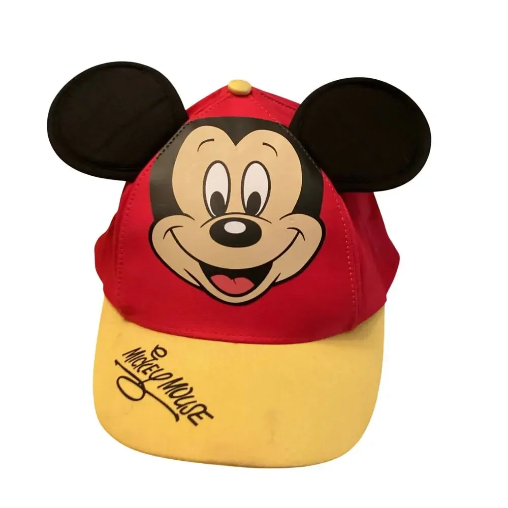 Disney Parks Mickey Mouse Kid Red Yellow Bill Baseball Cap 3D Ears and Signature