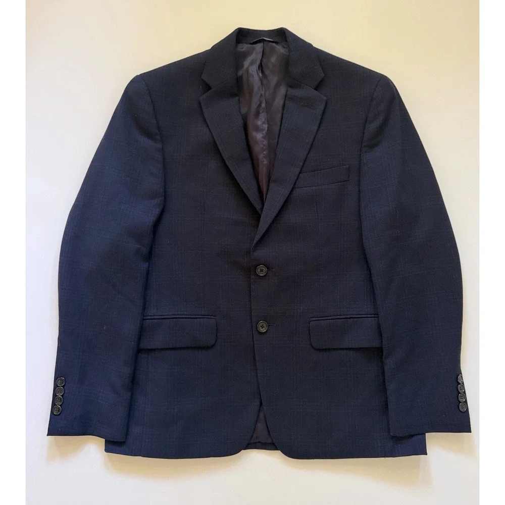 Ralph Lauren Men's Navy Wool Sport Coat Blazer 38S 98% Wool Windowpane Dillard's