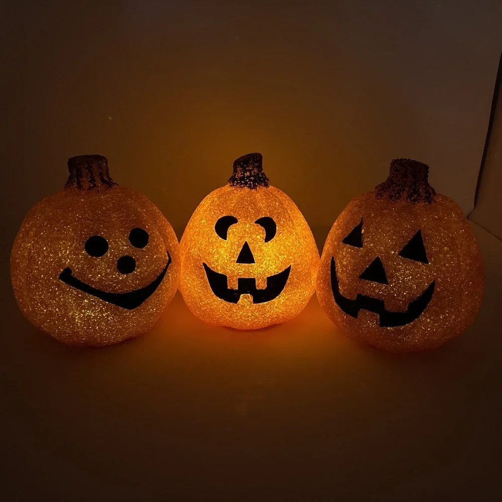 Lot Of 3 VTG‎ Halloween Melted Plastic Popcorn Light Up Jack O Lanterns Seasons