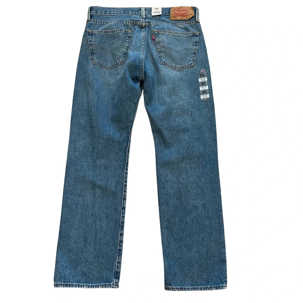 Levis 501 Original Fit Straight Leg Distressed Blue Denim Jeans‎ Mens 34x30