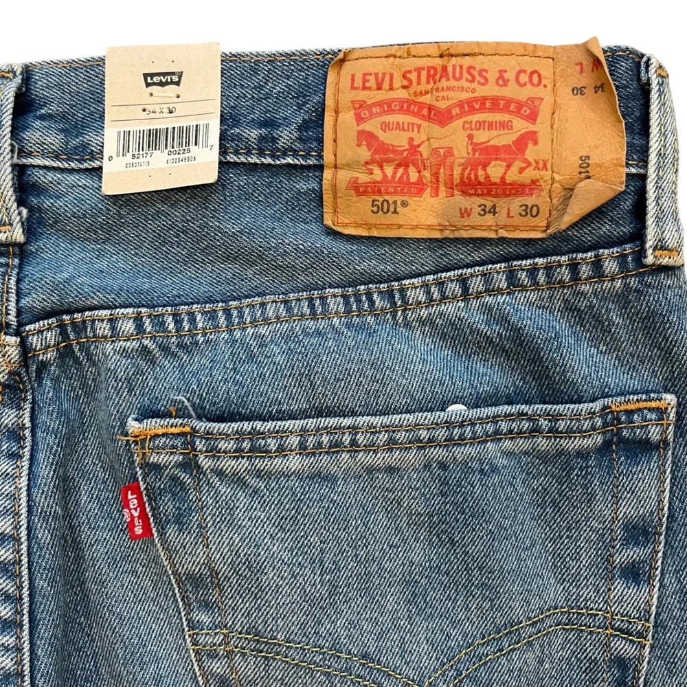 Levis 501 Original Fit Straight Leg Distressed Blue Denim Jeans‎ Mens 34x30