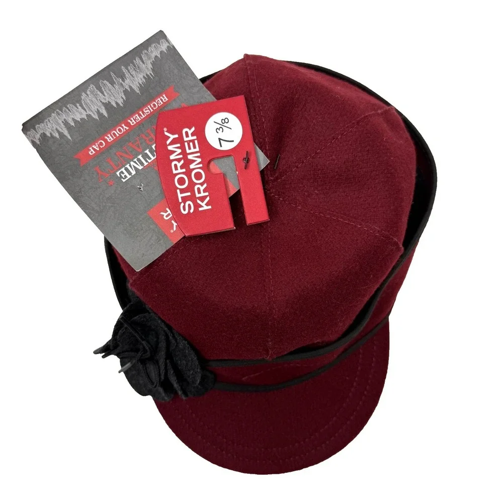 Stormy Kromer Burgundy Women's Red Wool Blend‎ Hat Flower on Side Size 7 3/8 NWT