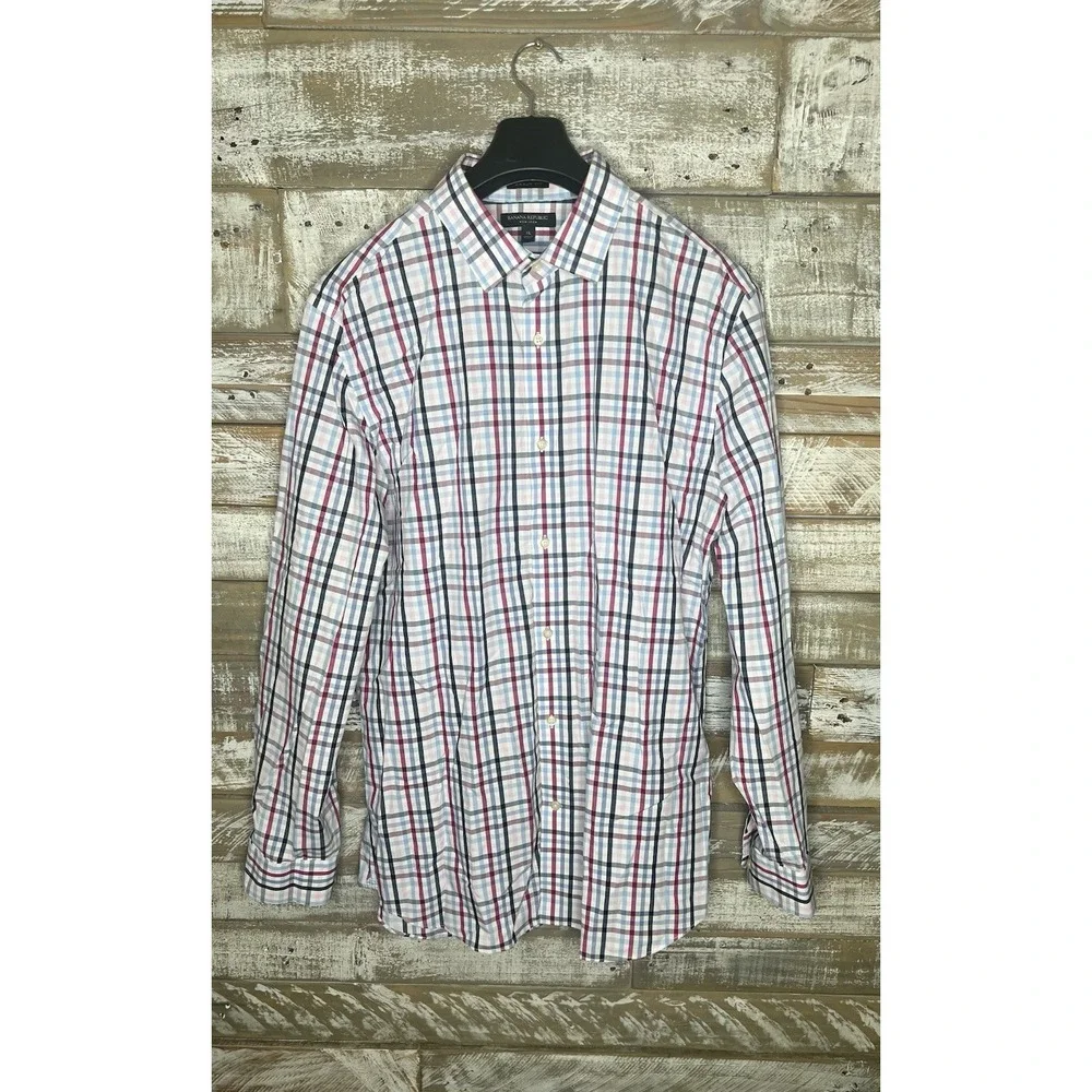 Banana Republic Mens long sleeved Grant‎ Fit Non-Iron Plaid Dress shirt XL