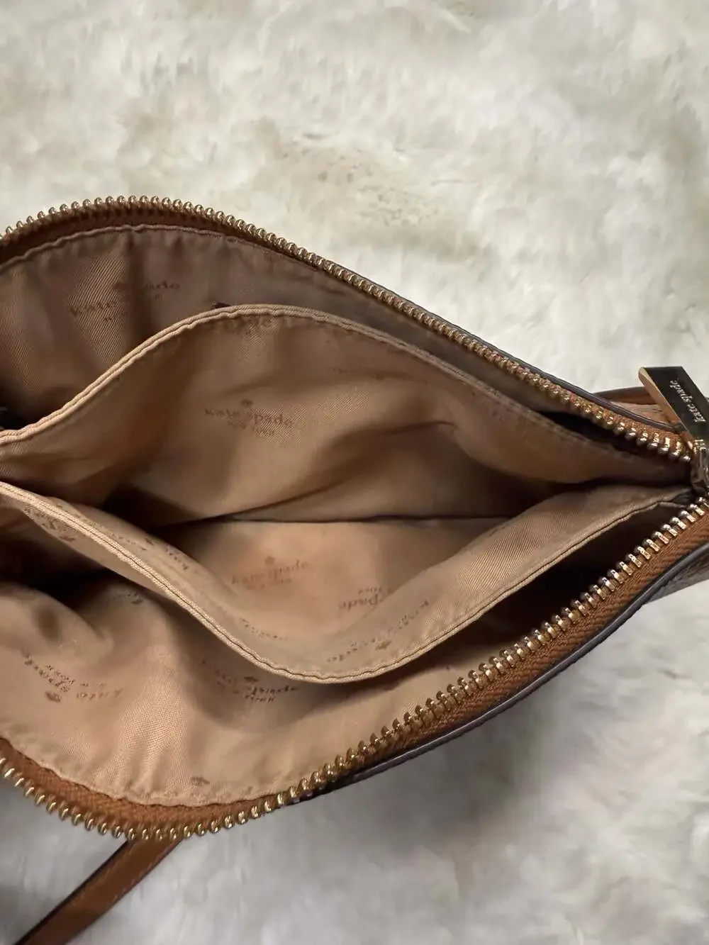 Kate Spade Triple Gusset Crossbody Bag in Warm Ginger Brown Leather