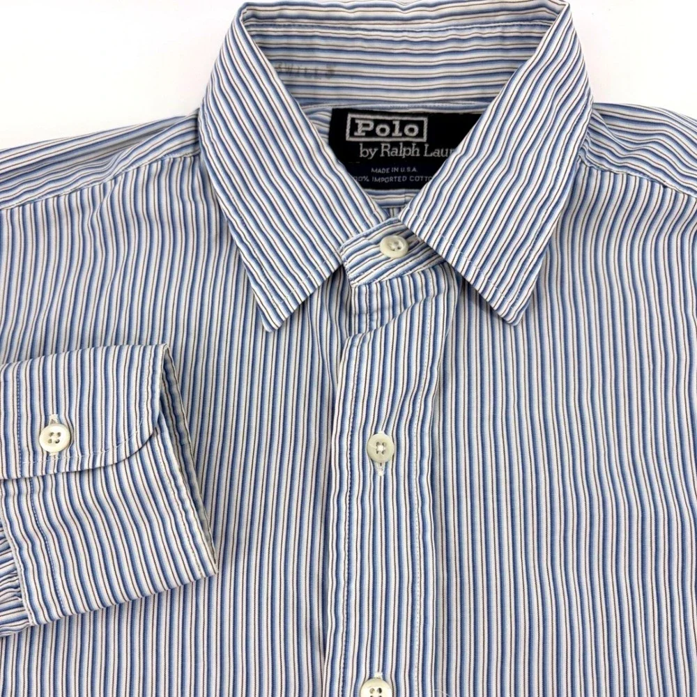 Polo Ralph Lauren Men's Striped Button Down Shirt L/Sleeve Blue White Size 15/34