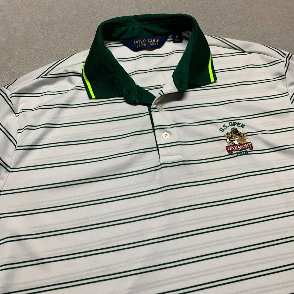 Polo Golf Ralph‎ Lauren Shirt Mens M Performance Striped US Open Oakmont USGA