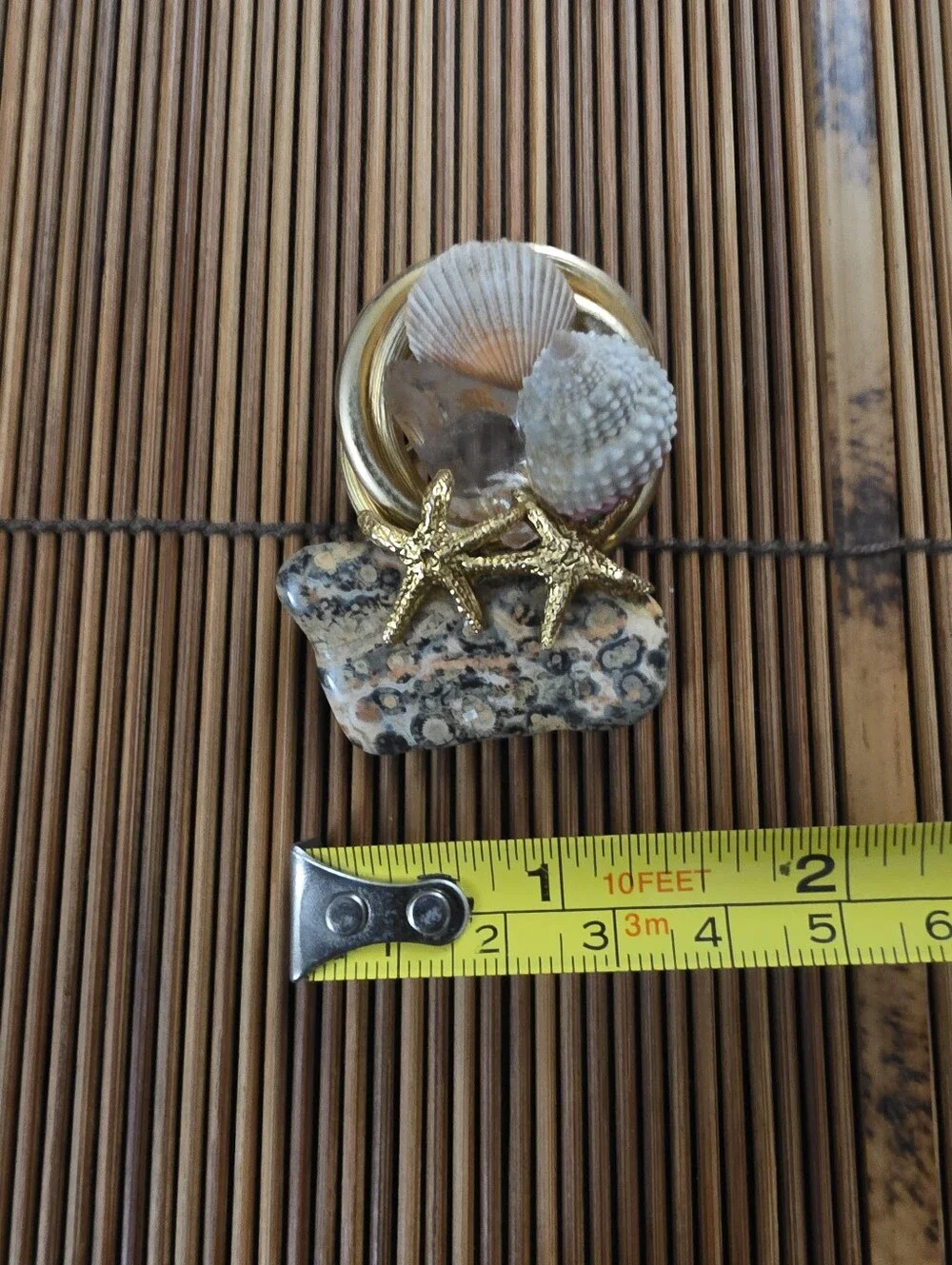 12k Gold Filled Ronci Jasper, Shell Yellow Gold Brooch (Vintage)