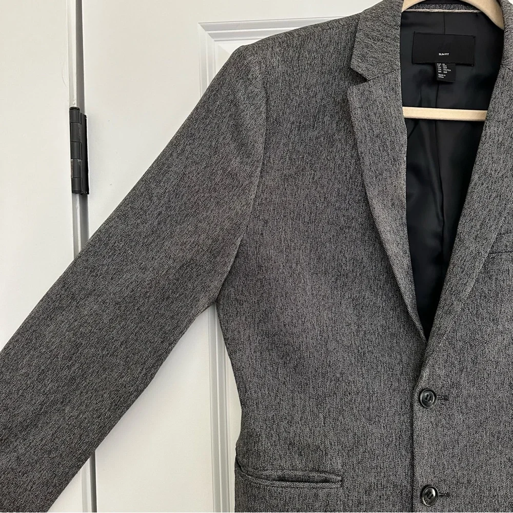 Slim Fit Charcoal Grey & Black Blazer Jacket With Elbow Patches - Fall / Office