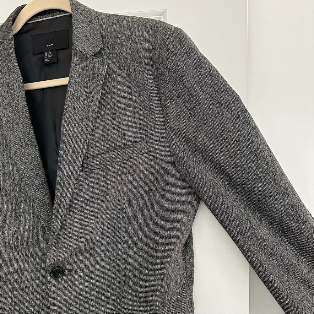 Slim Fit Charcoal Grey & Black Blazer Jacket With Elbow Patches - Fall / Office