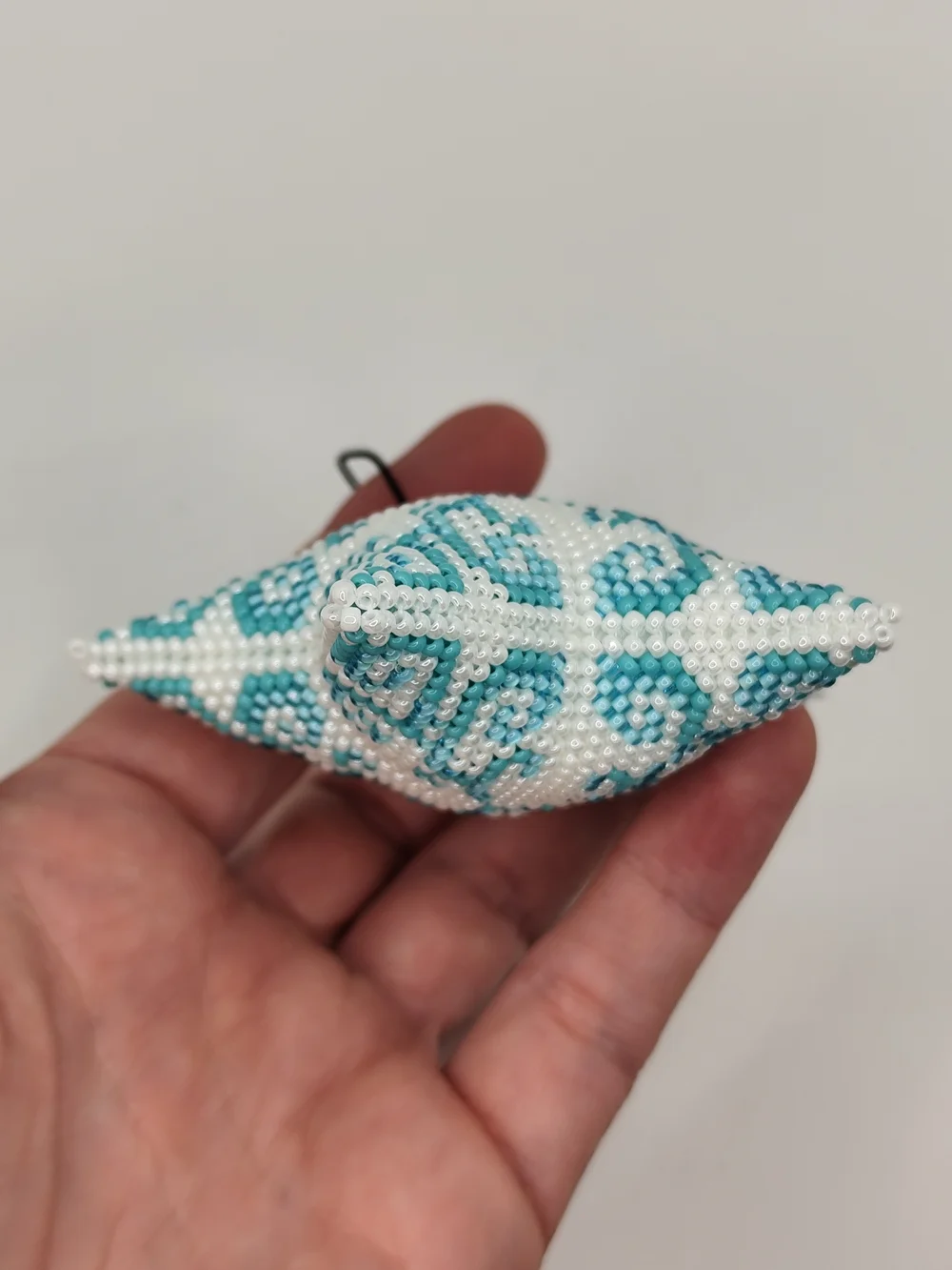 Beaded Star Holiday Ornament in White & Teal