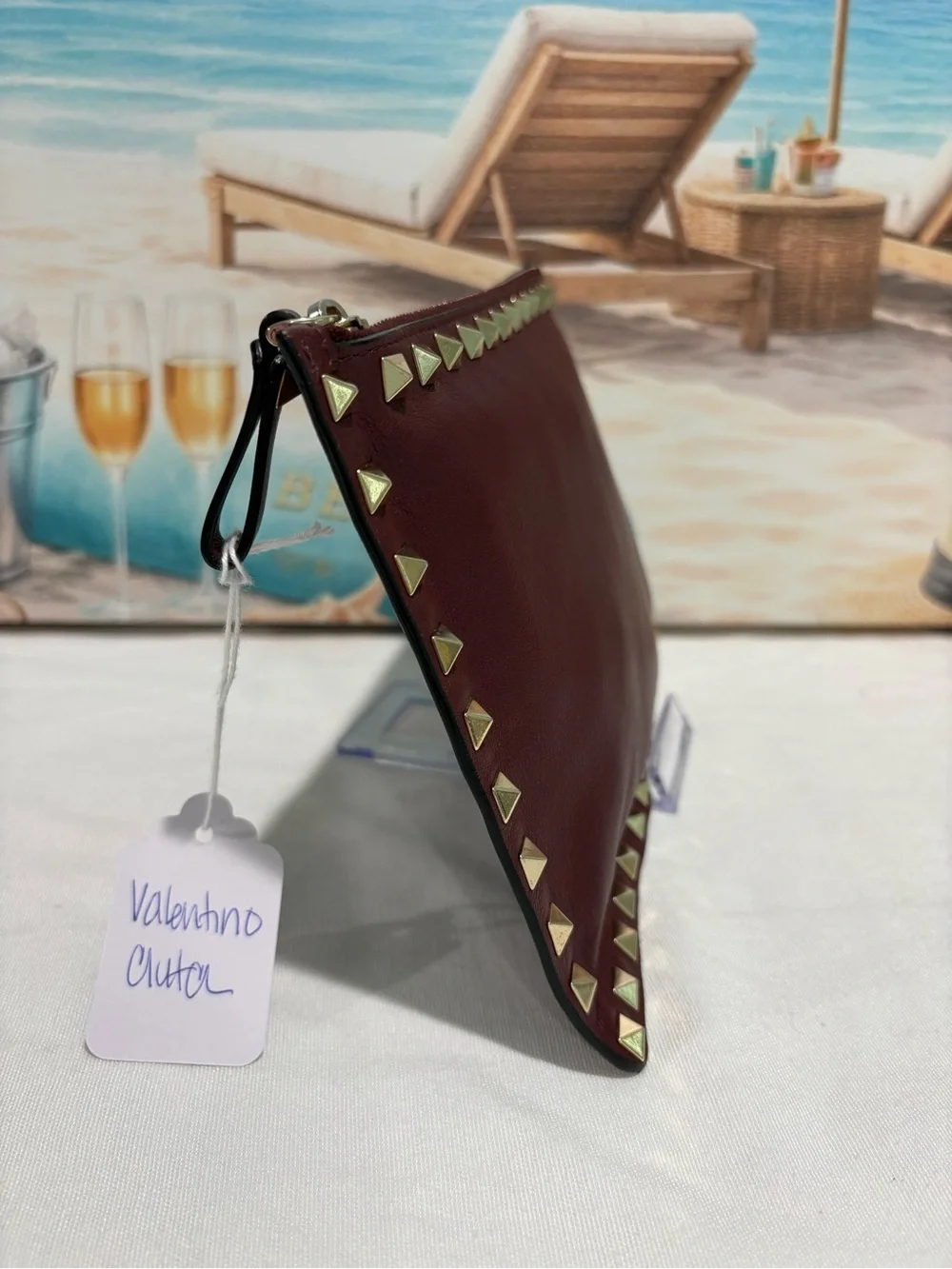 Authentic Valentino Garavani Rockstud Leather Clutch with certificate