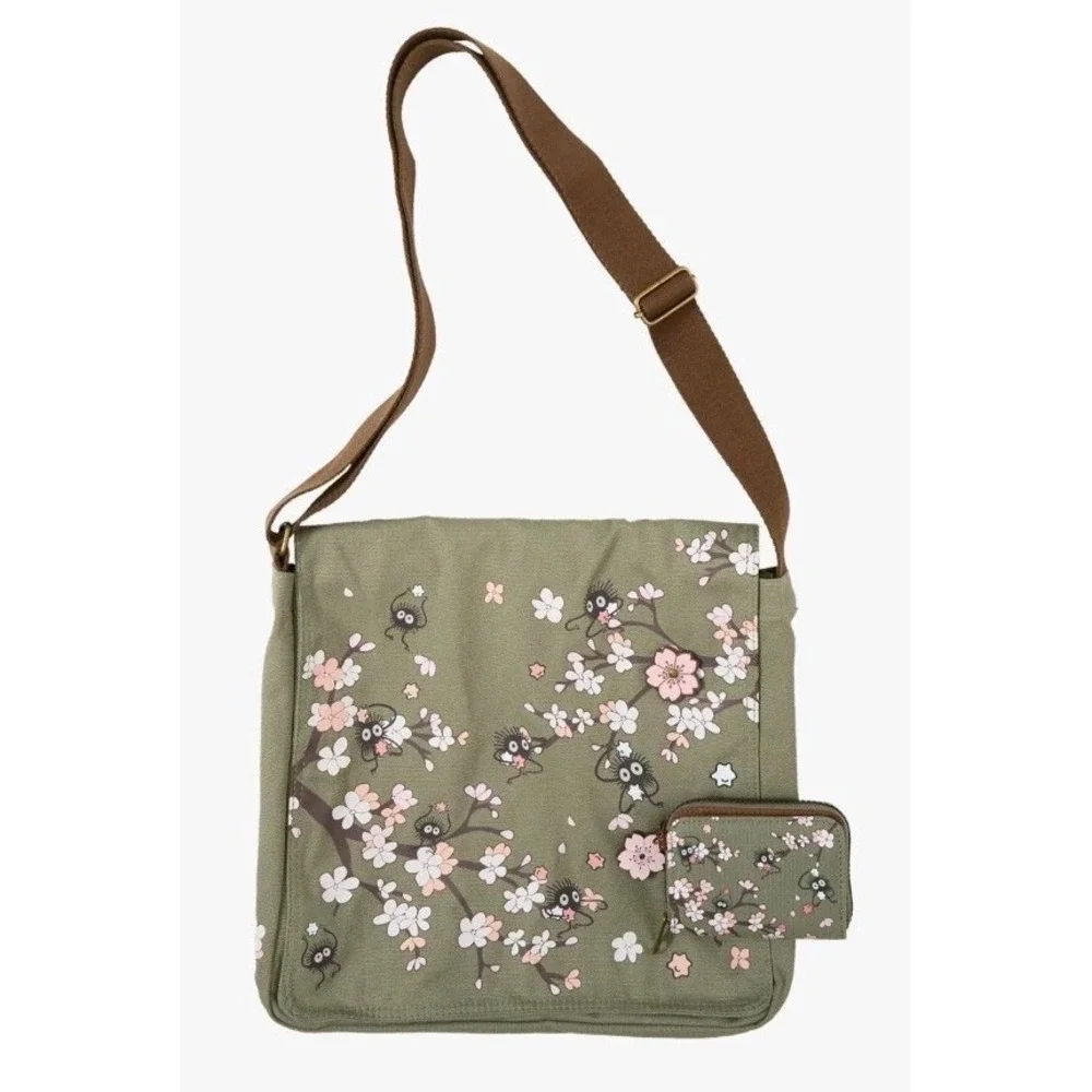 Studio Ghibli Spirited Away Soot‎ Sprite Cherry Blossom Messenger Bag & WALLET!