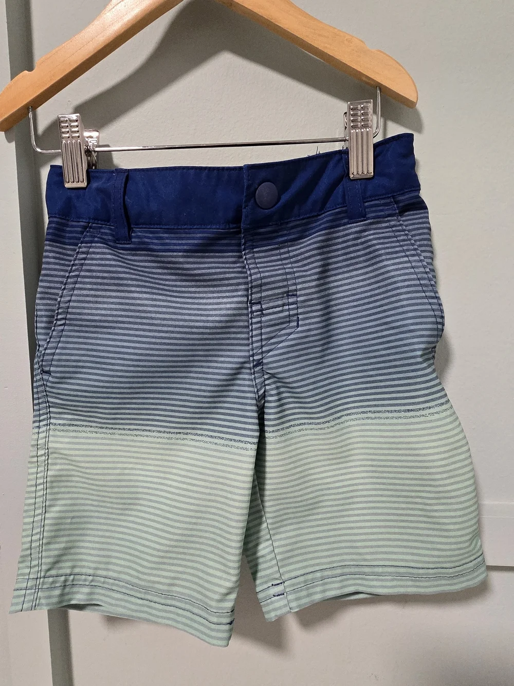 Boys Ombre Stripe Pull-On Shorts in Navy and Mint Swim Trunks Tropical