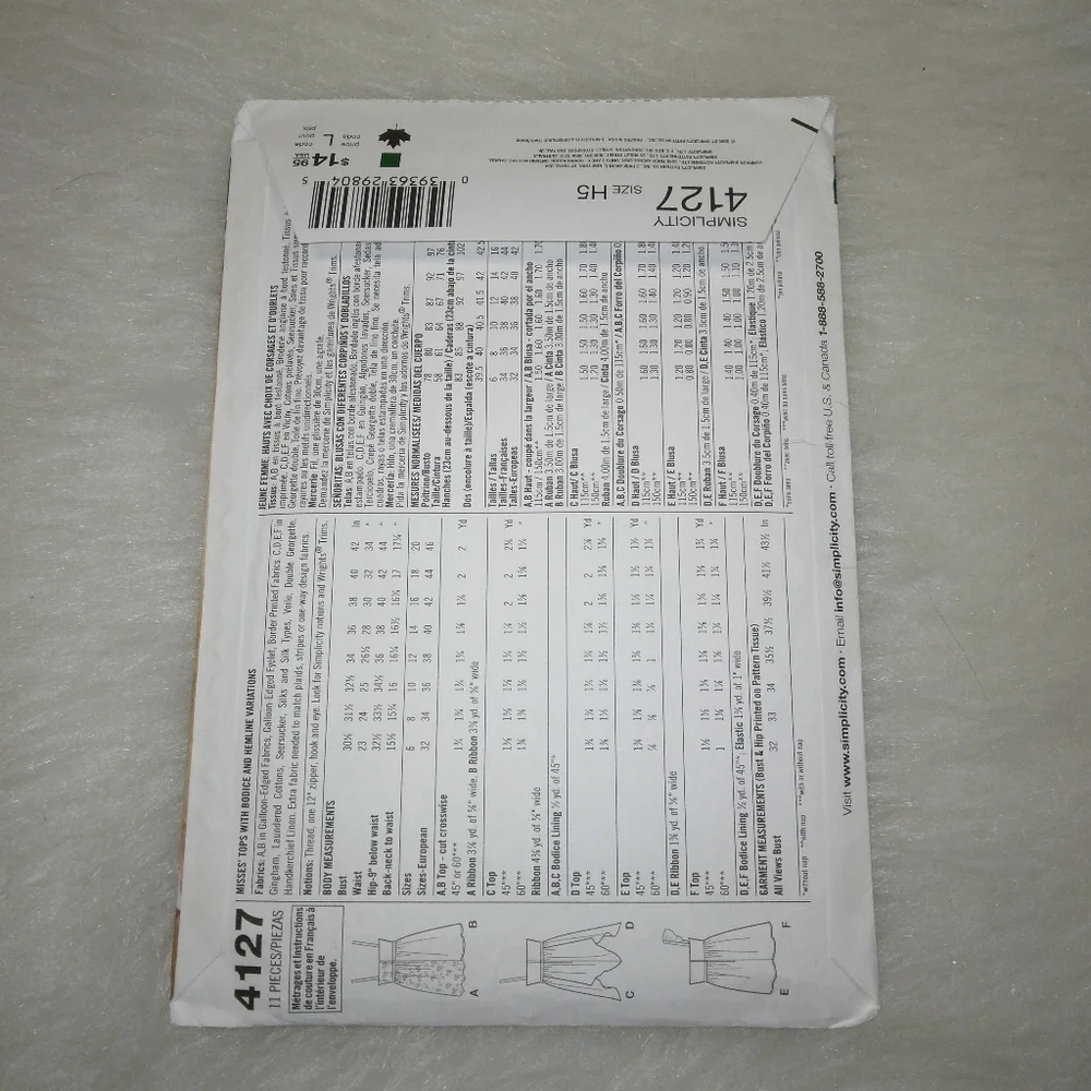 Simplicity bodice 4127 uncut