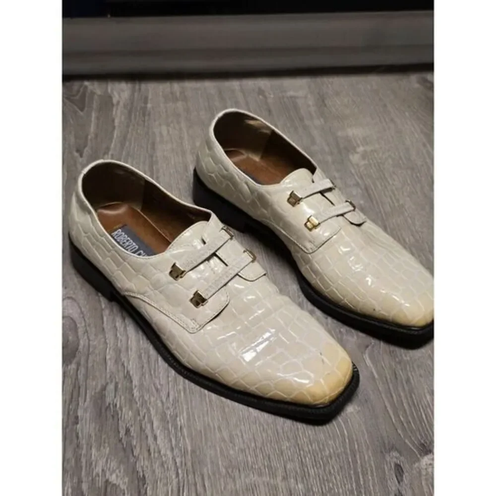 Roberto Chillini Men's Cream Faux Croc‎ Skin Slip On Dress Shoes Size 8