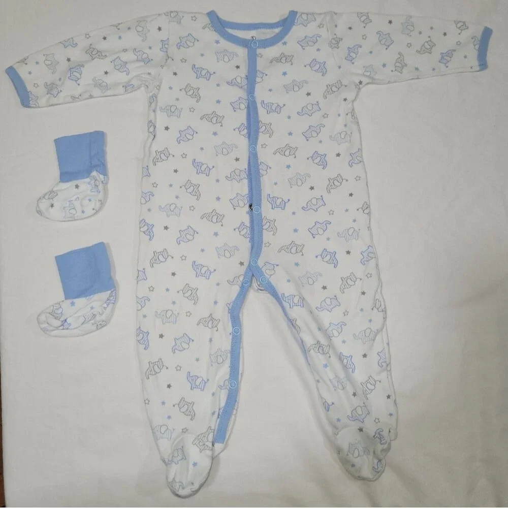 Duck Duck Goose Size 6-9 Month Blue White Elephant Footie & Bootie