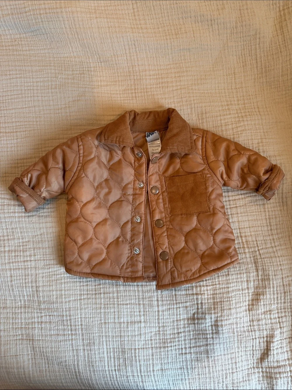 Quilted Tan Infant Jacket with Corduroy Collar