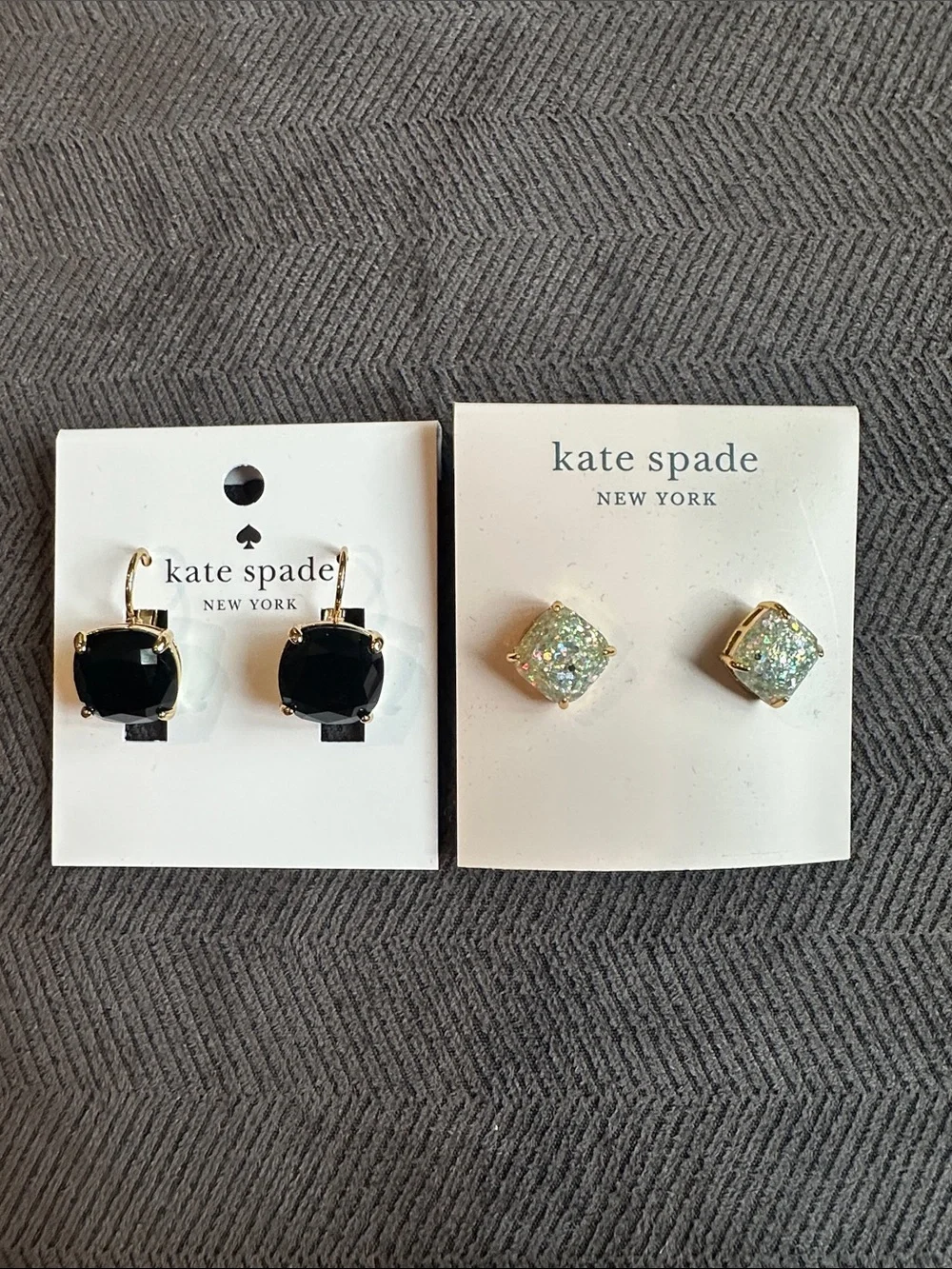 kate spade Black Stone Hook Earrings & Iridescent Glitter Studs