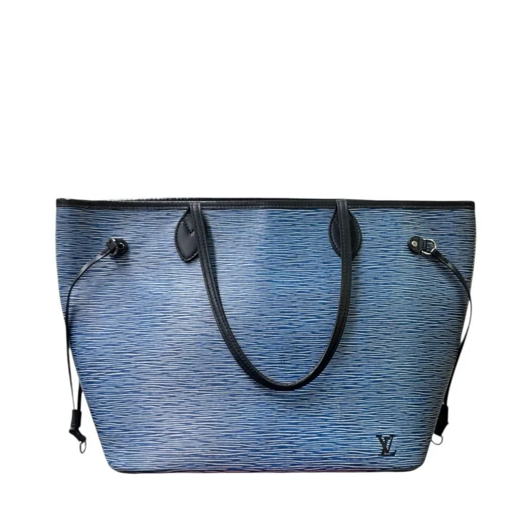 Louis Vuitton Blue Denim Epi Leather M51053 LV Neverfull MM Tote Bag Zip Pouch
