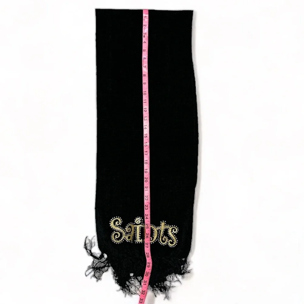 Ladies New Orleans Saints Bedazzled Chenille Scarf With Fringe Size 11 x 60 GUC