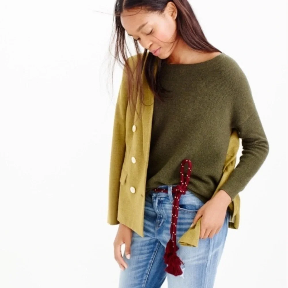 J Crew Wool Blend Ribbed Oversize Boat Neck Sweater