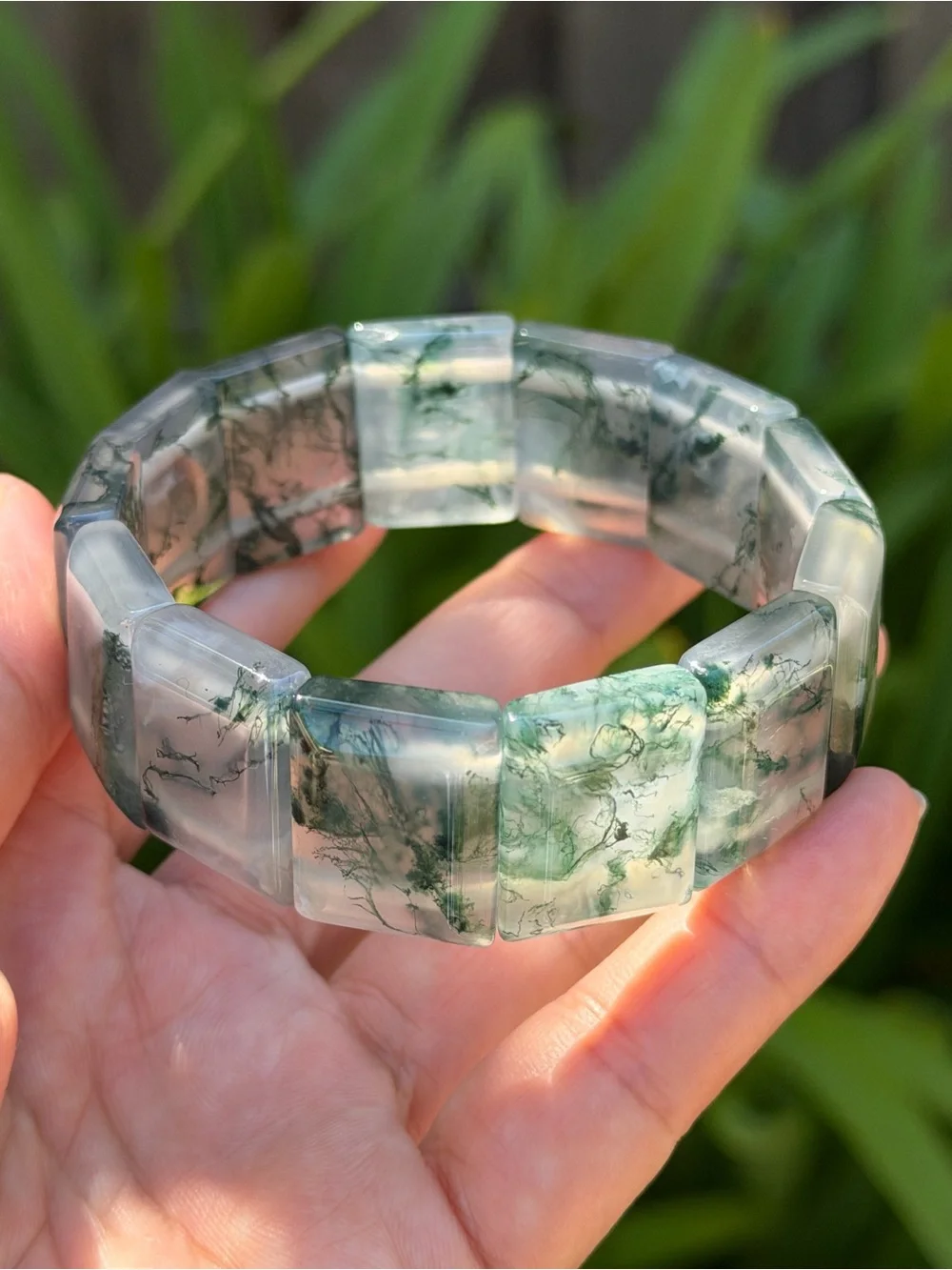 High Quality Translucent Moss Agate Soft Bangle 1661