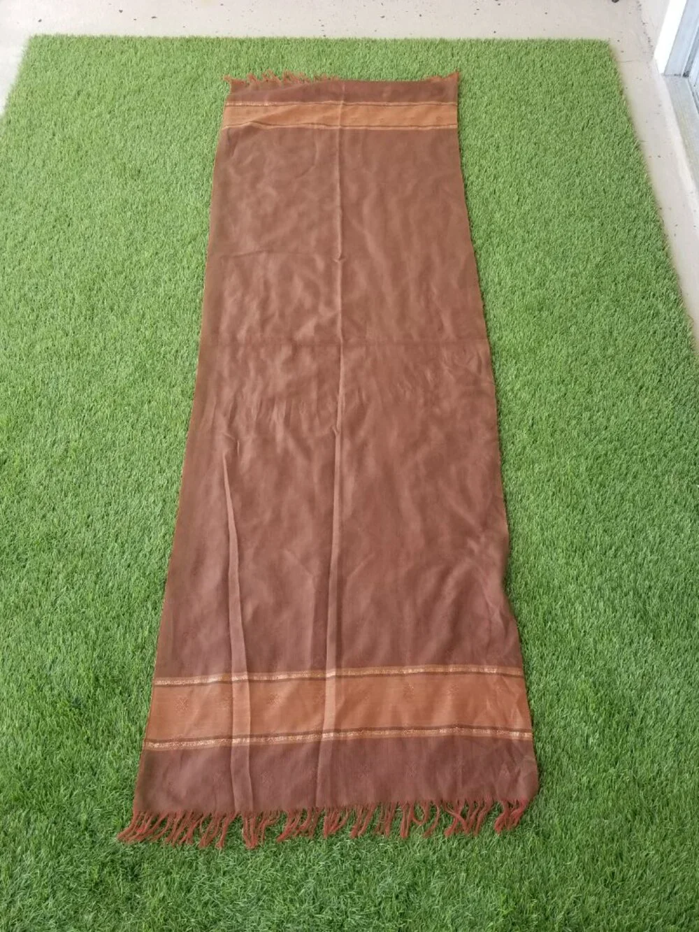 Copper Color Wool Blend Oversized Scarf Wrap Gold Metallic Accents 23