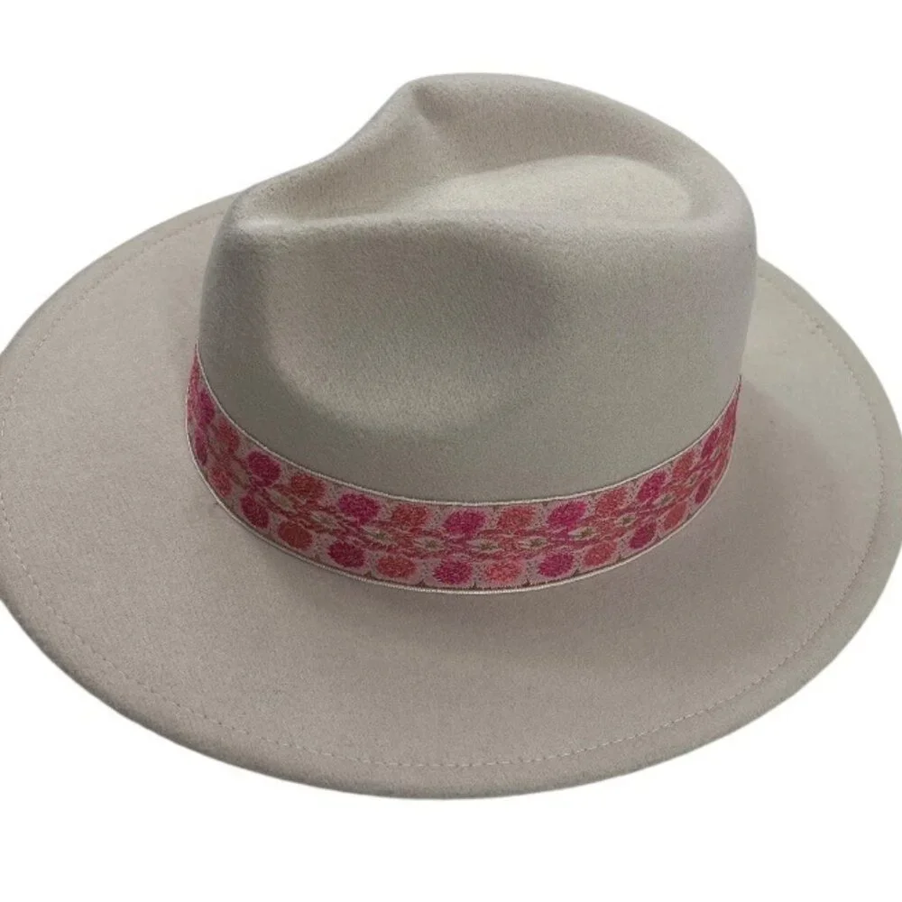 Altar’d State Womens Wool Blend Short Brim Fedora Barbiecore Beige Pink OS Indie