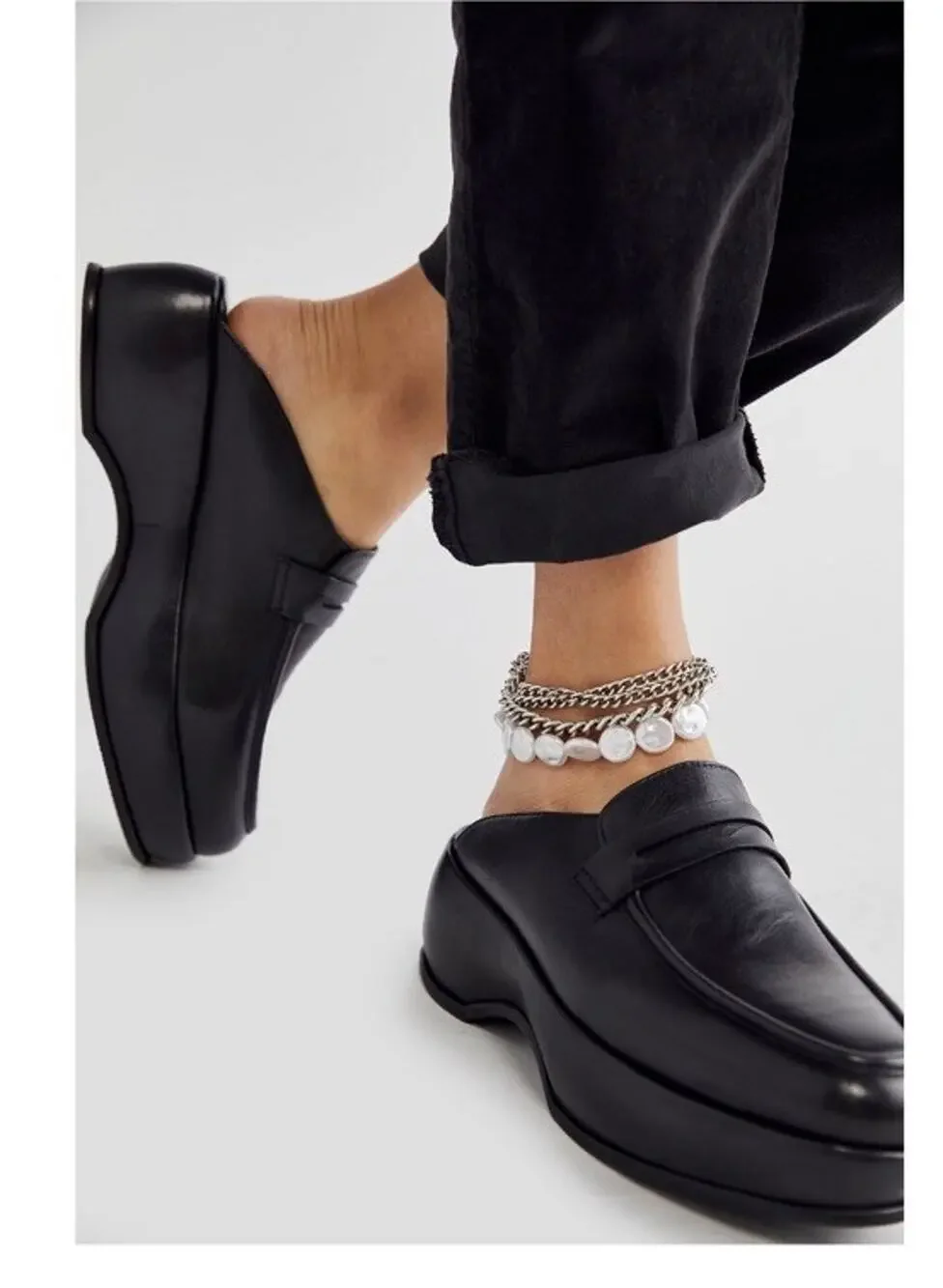 Free People Winston Women's Black Platform Loafer Mules Sz EU 39 USA 8.5