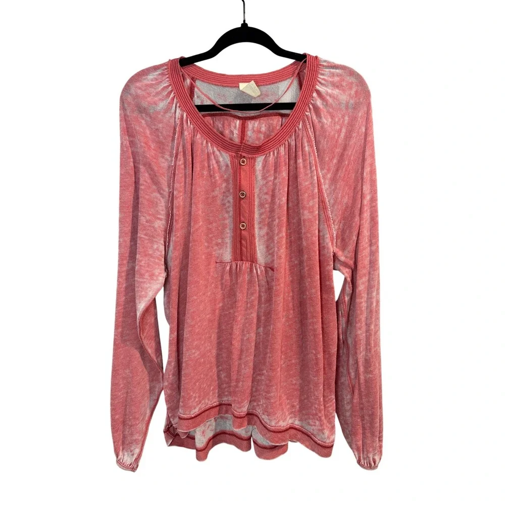 Free People Long Sleeve Henley Top in Dusty Rose