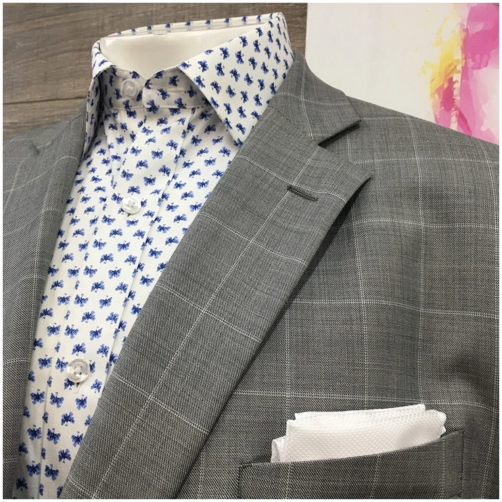 STAFFORD Men Wool Blazer Sport Coat Casual Jacket Size 52L Classic‎ Gray Suit